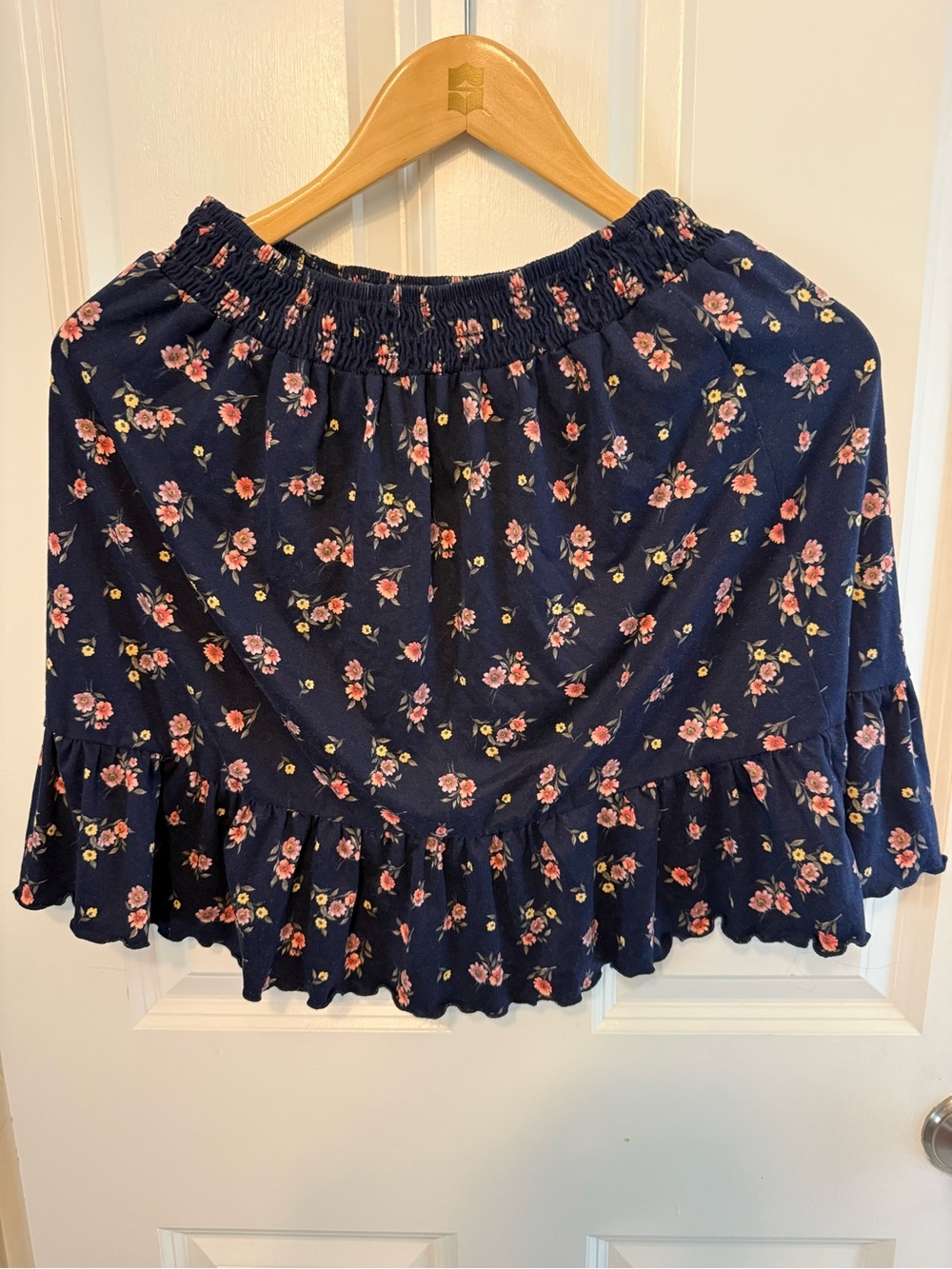 Social Academy Girls Navy Blue Pink Floral Ruffle Mini Skirt Size 14